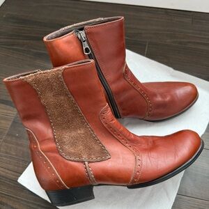 Brown Italian Real Leather Ankle Boots with Suede Detail